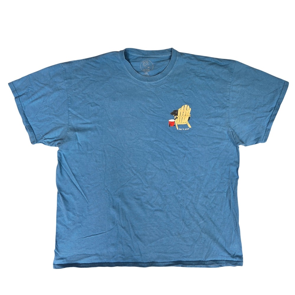 Dog is Good Mens 2XL Blue Never Drink Alone Labrador Graphic T-Shirt Cotton